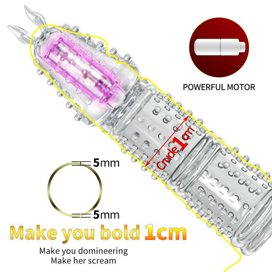 Night Sakura Transparent Crystal Vibration Wolf Teeth Silicone Penis Extension Set Couple Sexual Co Vibration Adult Sex Products