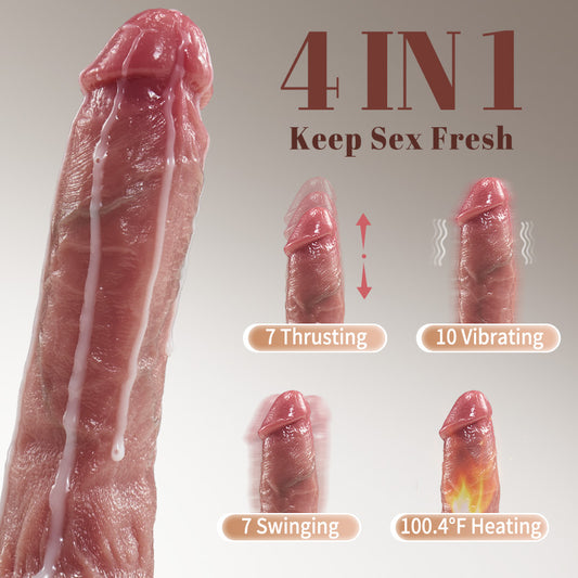 Newvibe Small Glans Thick Shaft Big Ball 7 Thrusting Swinging 10 Vibrating Heating Lifelike Dildo 8.66 Inch