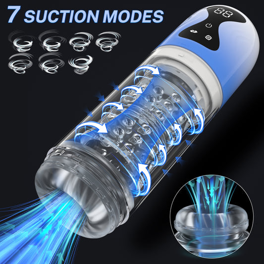 Fully automatic male masturbator toy penis pump equipped with 7 suction modes, 7 rotation modes, and tongue licking
