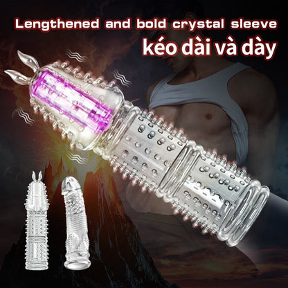 Night Sakura Transparent Crystal Vibration Wolf Teeth Silicone Penis Extension Set Couple Sexual Co Vibration Adult Sex Products