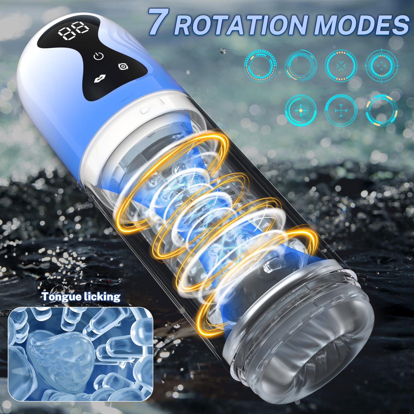 Fully automatic male masturbator toy penis pump equipped with 7 suction modes, 7 rotation modes, and tongue licking