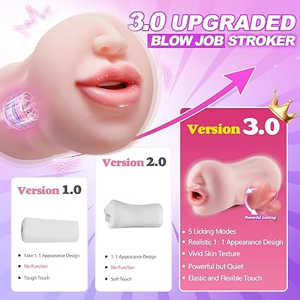 Licking Vibrating Sex Toys for Men Masturbator,Deep Throat Mouth Sex Toy with Tongue and Teeth,Lifelike Men Masturbation Male Stroker for Mouth Sex, Realistic Male Masturbator Sex Toy for Pleasure