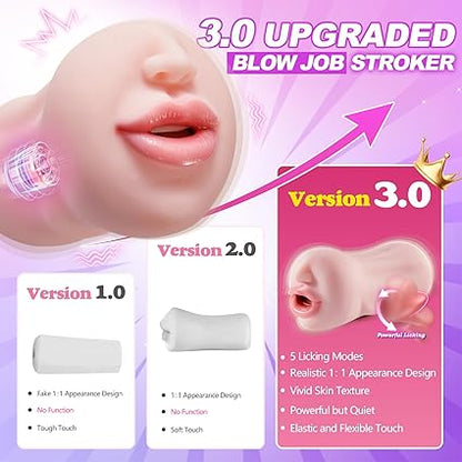 Licking Vibrating Sex Toys for Men Masturbator,Deep Throat Mouth Sex Toy with Tongue and Teeth,Lifelike Men Masturbation Male Stroker for Mouth Sex, Realistic Male Masturbator Sex Toy for Pleasure