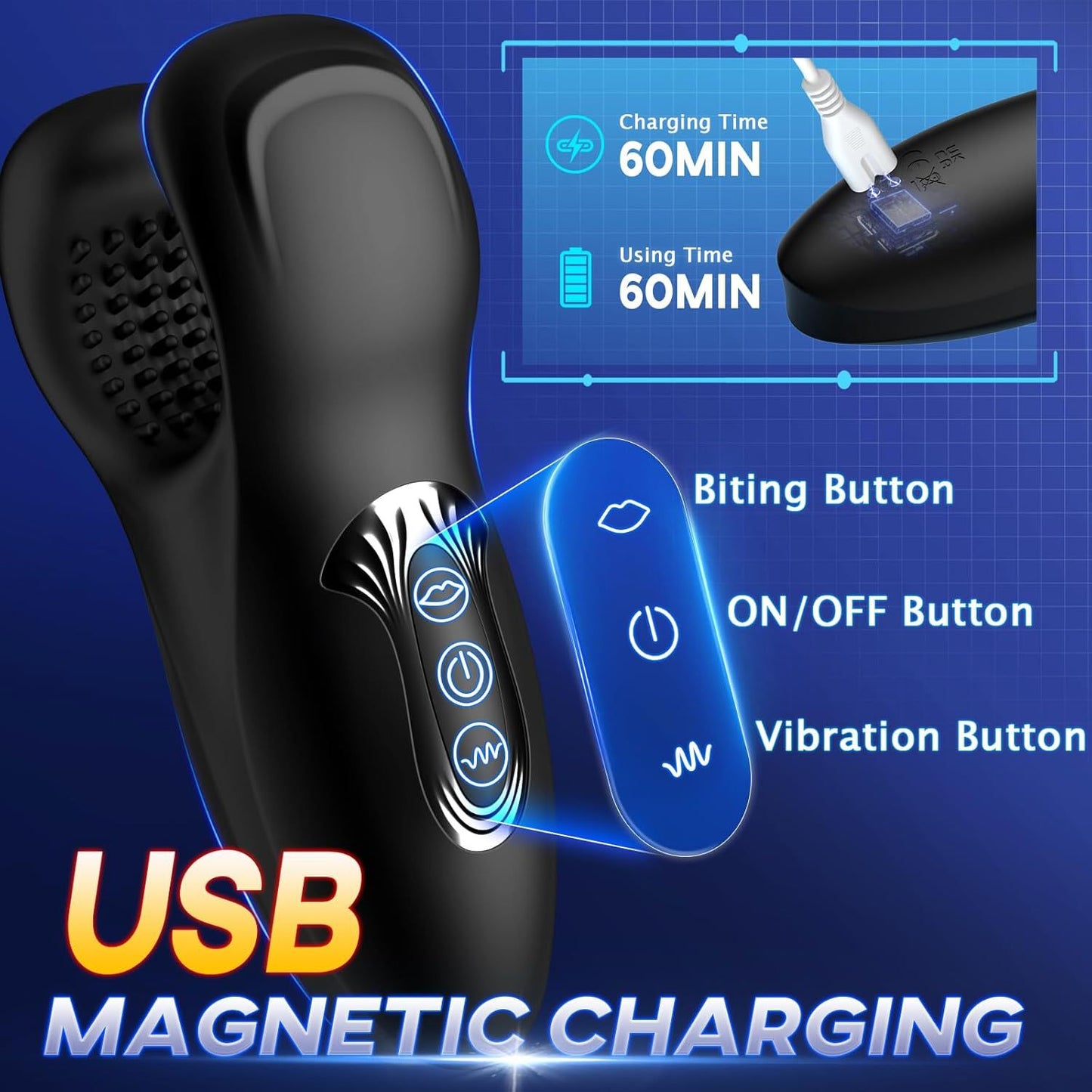 10 frequency bite training device, male vibrator, vibration massage, glans stretching device, exercise device, adult sex toy