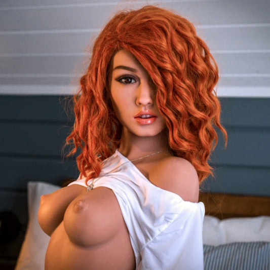 Aline 155cm 61.02 lbs Brown Curly Hair Small Breasts Lifelike TPE Sex Doll