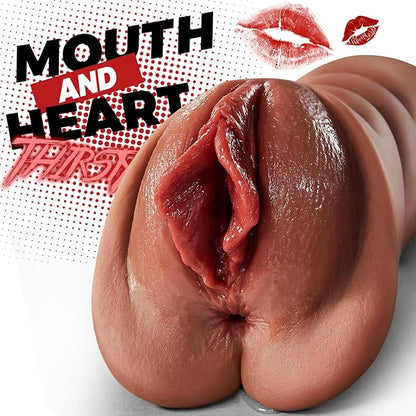 Realistic Pocket Pussy Male Masturbator, Thick Labia Pussy Masturbators Sex Toy with 5D Deep Vagina and Tight Anus, Lifelike Blowjob Male Stroker Adult Sex Toys for Men Masturbation (Brown)