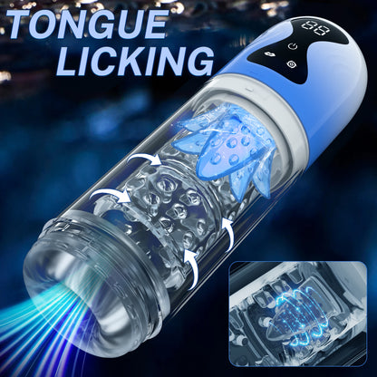 Fully automatic male masturbator toy penis pump equipped with 7 suction modes, 7 rotation modes, and tongue licking