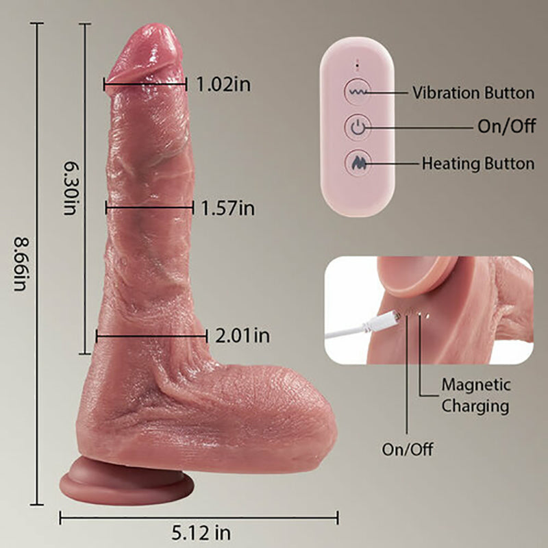 Newvibe Small Glans Thick Shaft Big Ball 7 Thrusting Swinging 10 Vibrating Heating Lifelike Dildo 8.66 Inch