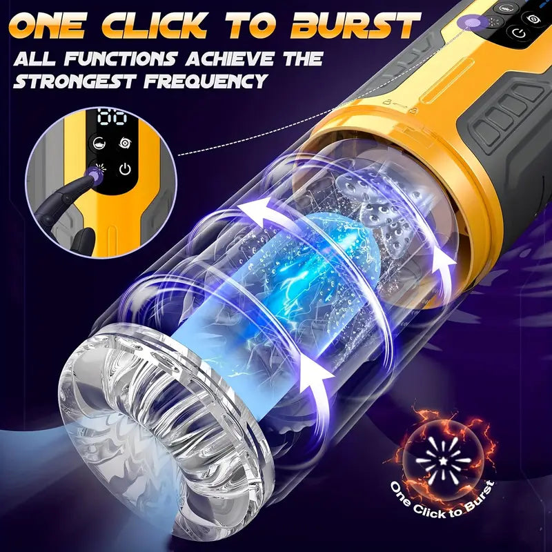 Newly upgraded male electric masturbator with one click burst mode, 7 telescopic&7 rotating&7 vibrating tongue licking modes, dual motors with strong vibration force, TPE 3D inner tank design, LCD display screen