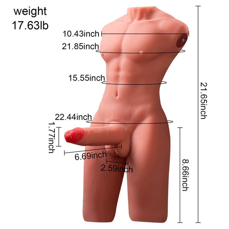 Jackson 17.63LB 6.69Inch Electric PulseThrusting Vibrating Dildo Tan Skin Male Torso Sex Doll