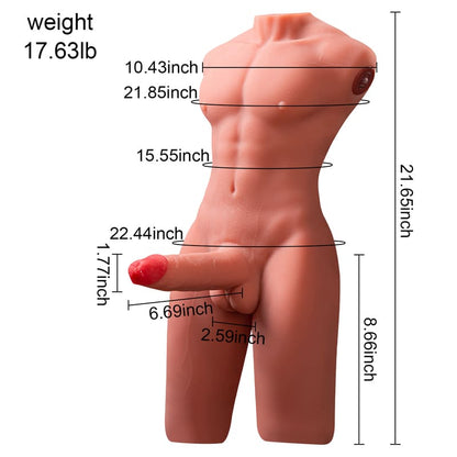 Jackson 17.63LB 6.69Inch Electric PulseThrusting Vibrating Dildo Tan Skin Male Torso Sex Doll