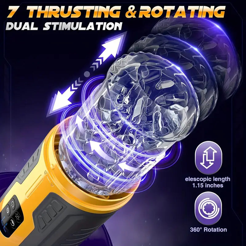 Newly upgraded male electric masturbator with one click burst mode, 7 telescopic&7 rotating&7 vibrating tongue licking modes, dual motors with strong vibration force, TPE 3D inner tank design, LCD display screen